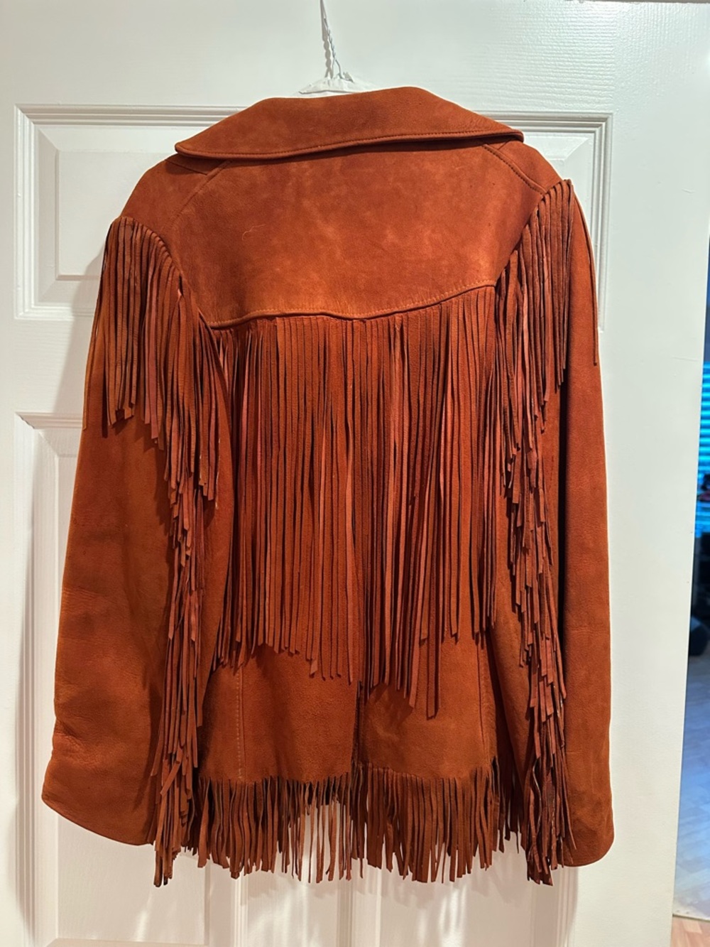 Authentic Vintage Rust Suede Fringe Jacket with Satin Lining - Picture 2 of 4